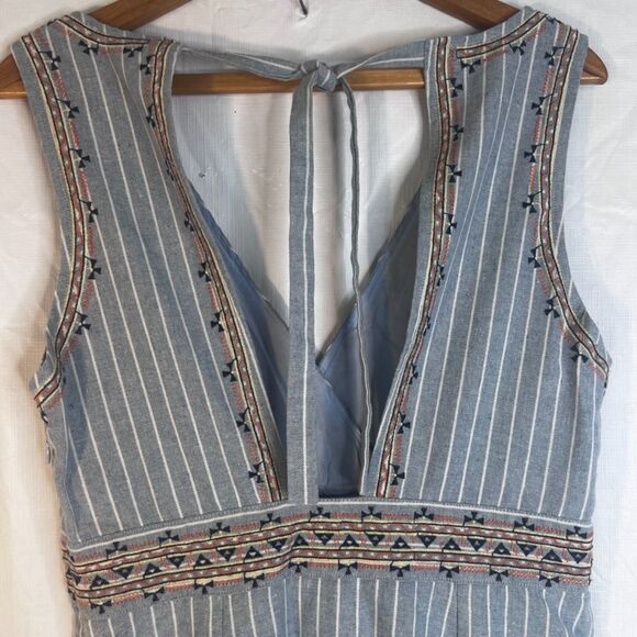 Miss Me Sleeveless Linen Blend Dress Embroidered Striped Low Back Size MD Boho - Picture 4 of 9